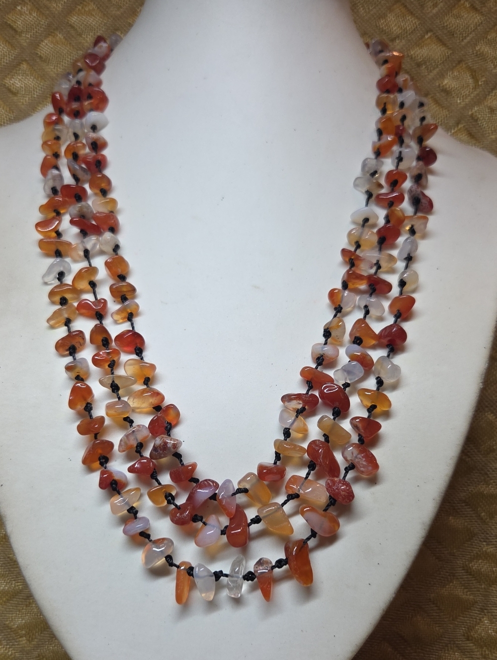 Multi-Strand Carnelian Agate Chip Necklace - Orange/White